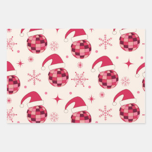 Feuille De Papier Cadeau Motif de boules de disco de Noël Groovy Santa