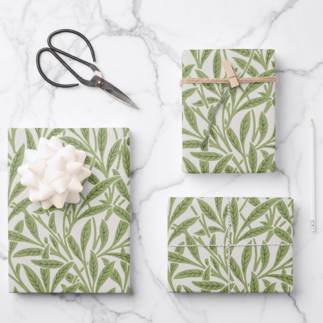 Feuille De Papier Cadeau Motif de branches feuillues vertes  (Recto)