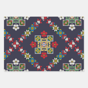 Feuille De Papier Cadeau Motif de broderie d'art populaire européen vintage