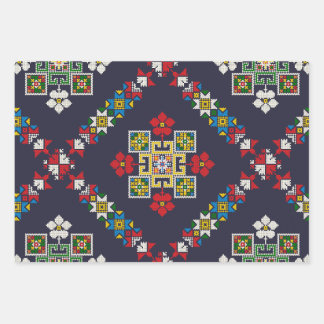 Feuille De Papier Cadeau Motif de broderie d'art populaire européen vintage