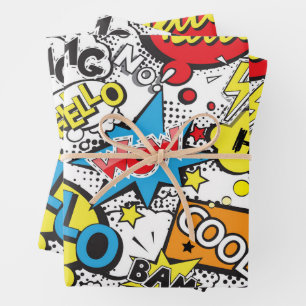 Feuille De Papier Cadeau Motif de bulle de dialogue d'art pop de bande dess