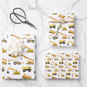 Feuille De Papier Cadeau Motif de camions de construction