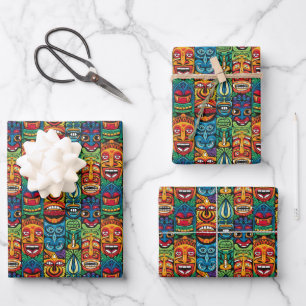 Feuille De Papier Cadeau Motif de carrelage de tête tiki de plage cool 