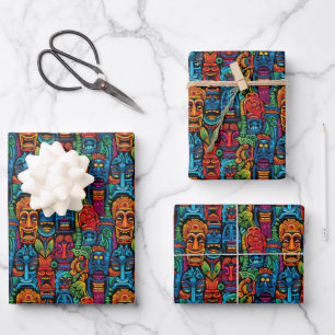 Feuille De Papier Cadeau Motif de carrelage de tête tiki de plage cool 