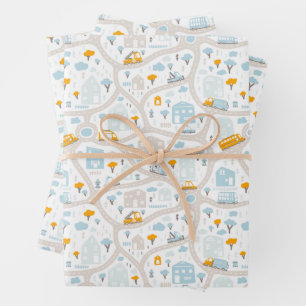 Feuille De Papier Cadeau Motif de carte de quartier de Cute Pastel