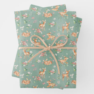 Feuille De Papier Cadeau Motif de cerfs à l'aquarelle