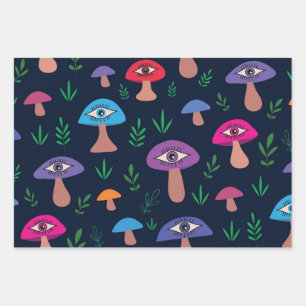 Feuille De Papier Cadeau Motif de champignon surréaliste avec Motif d'yeux