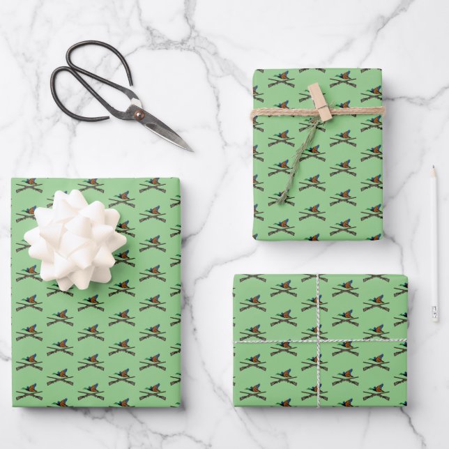 Feuille De Papier Cadeau Motif de chasse de canard de fusil de colvert vert (Recto)