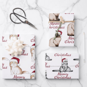 Feuille De Papier Cadeau Motif de chat de Noël