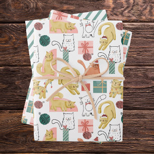 Feuille De Papier Cadeau Motif de chat drôle vacances Noël Coloré
