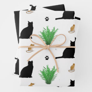 Feuille De Papier Cadeau Motif de chat et de souris noir