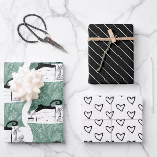 Feuille De Papier Cadeau Motif de chat noir moderne et plantes