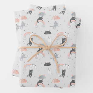 Feuille De Papier Cadeau Motif de chats à plume