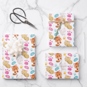 Feuille De Papier Cadeau Motif De Chats, Chats Mignons, Kitty, Chatons, Paw