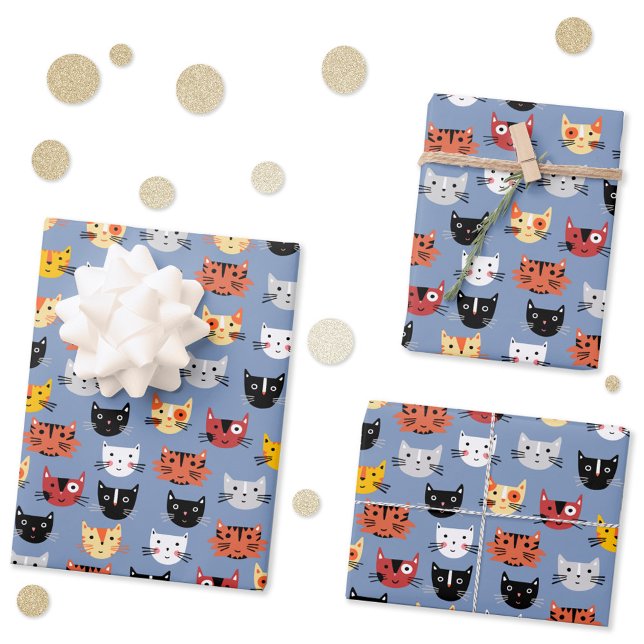 Feuille De Papier Cadeau Motif de chats mignons (Fun kitty cat pattern gift wrap paper sheets)