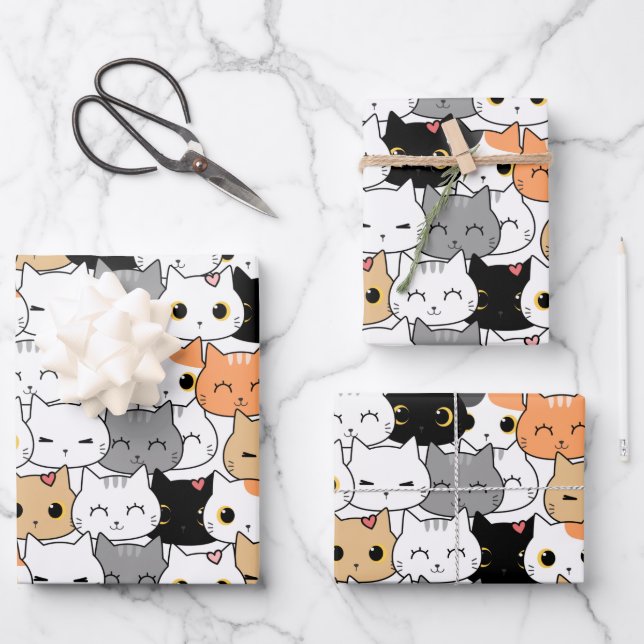 Feuille De Papier Cadeau Motif de chats mignons (Recto)