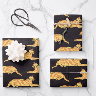 Feuille De Papier Cadeau Motif de chats rayés au gingembre