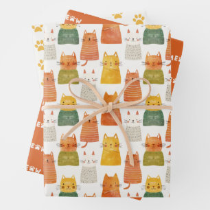 Feuille De Papier Cadeau Motif de chats Whimsical Feline Thème Coloré