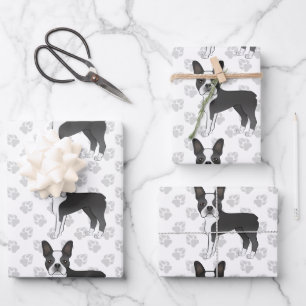 Feuille De Papier Cadeau Motif de chien de dessin animé Boston Terrier noir