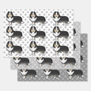 Feuille De Papier Cadeau Motif de chien de dessin animé Shetland Sheepdog t