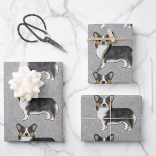 Feuille De Papier Cadeau Motif de chiens tricolores noirs Pembroke Welsh Co
