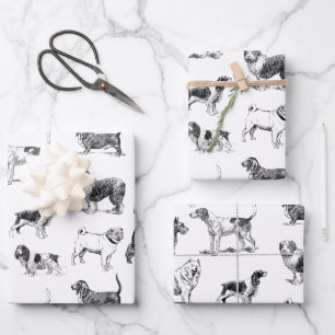 Feuille De Papier Cadeau Motif de chiens Vintages noirs et blancs
