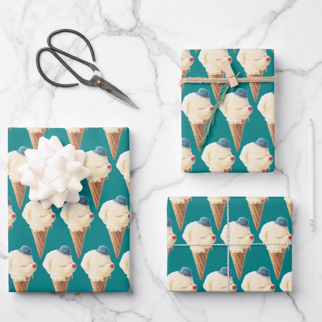 Feuille De Papier Cadeau Motif de chiot à crème glacée (Recto)