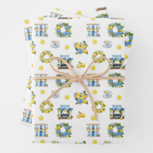 Feuille De Papier Cadeau Motif de citron d'été méditerranéen