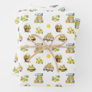 Feuille De Papier Cadeau Motif de citron d'été méditerranéen