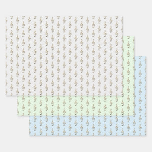 Feuille De Papier Cadeau Motif de clé de sol musique gris vert bleu