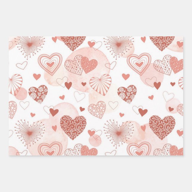 Feuille De Papier Cadeau Motif de coeur (Devant)