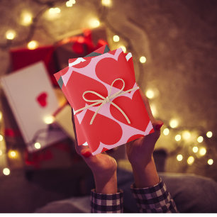 Feuille De Papier Cadeau Motif de coeur rose et rouge fantaisie