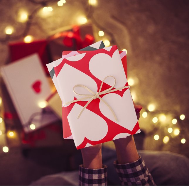 Feuille De Papier Cadeau Motif de coeur rose et rouge fantaisie Valentines  (Créateur téléchargé)