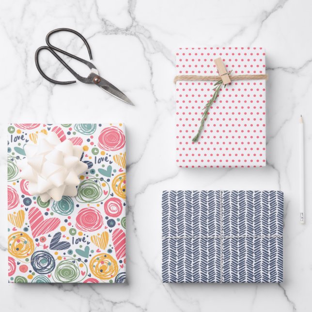 Feuille De Papier Cadeau Motif de coeur rose rose rouge rose pâle (Recto)