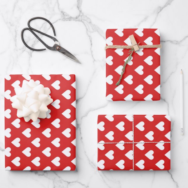 Feuille De Papier Cadeau Motif de coeur rouge et blanc (Recto)