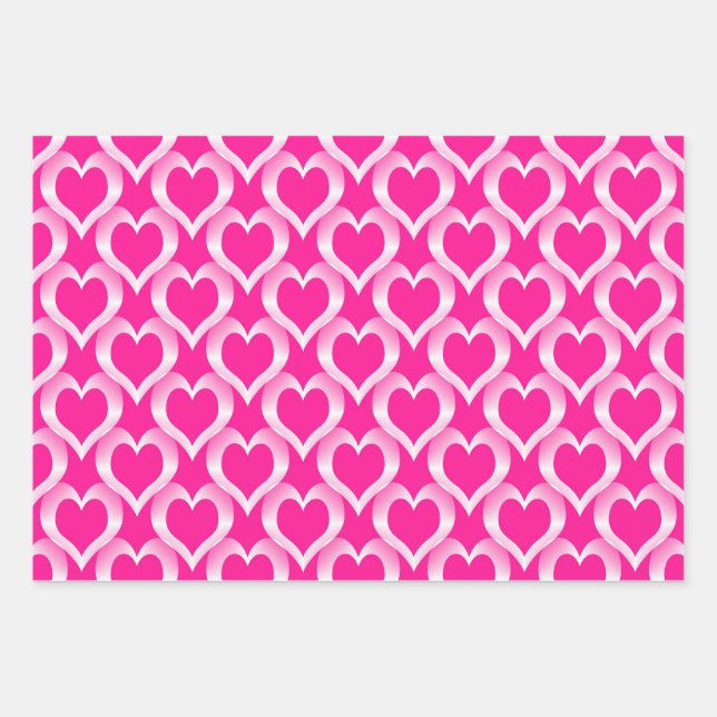 Feuille De Papier Cadeau Motif de coeurs blancs roses (Devant)