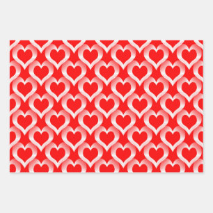 Feuille De Papier Cadeau Motif de coeurs blancs rouges