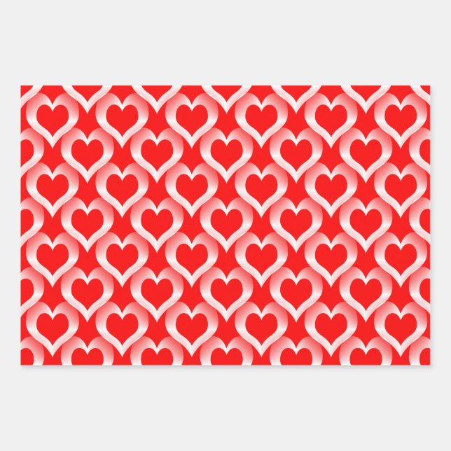 Feuille De Papier Cadeau Motif de coeurs blancs rouges (Devant)
