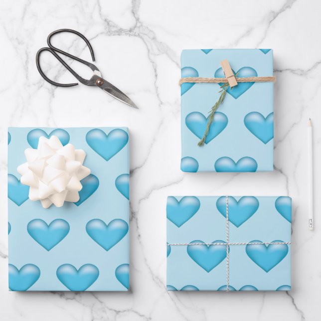 Feuille De Papier Cadeau Motif De Cœurs Bleus (Recto)