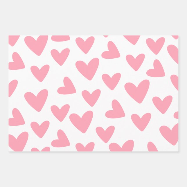 Feuille De Papier Cadeau Motif de cœurs rose et blanc (Devant)