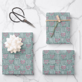Feuille De Papier Cadeau Motif de Coeurs verts à la main