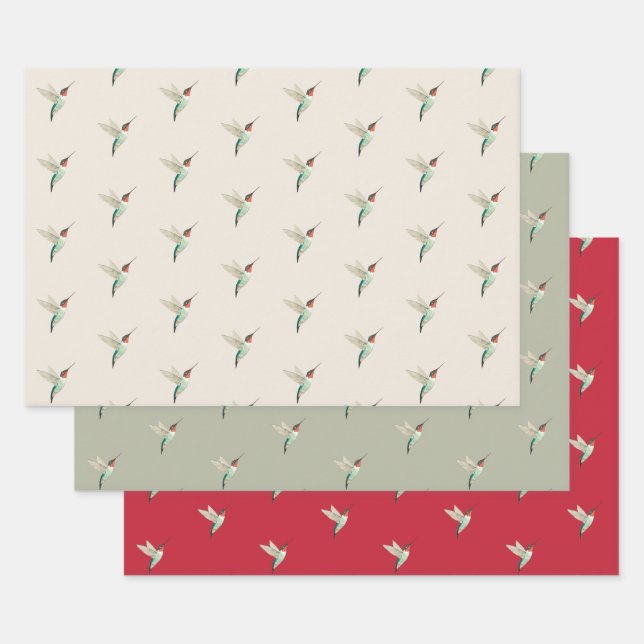 Feuille De Papier Cadeau Motif de colibri à gorge rubis (Lot)