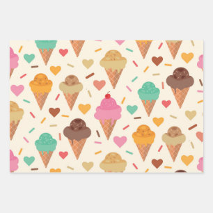 Feuille De Papier Cadeau Motif de cône de crème mignon