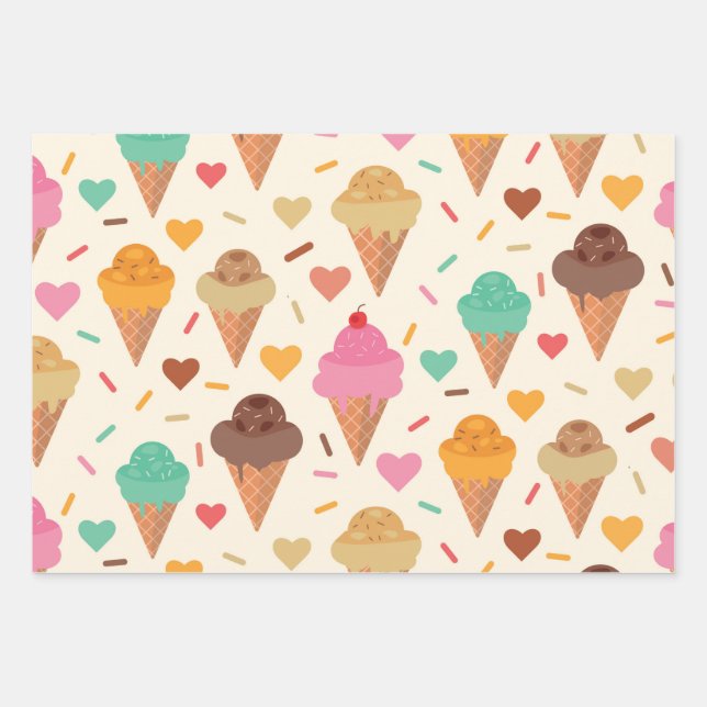 Feuille De Papier Cadeau Motif de cône de crème mignon (Devant)