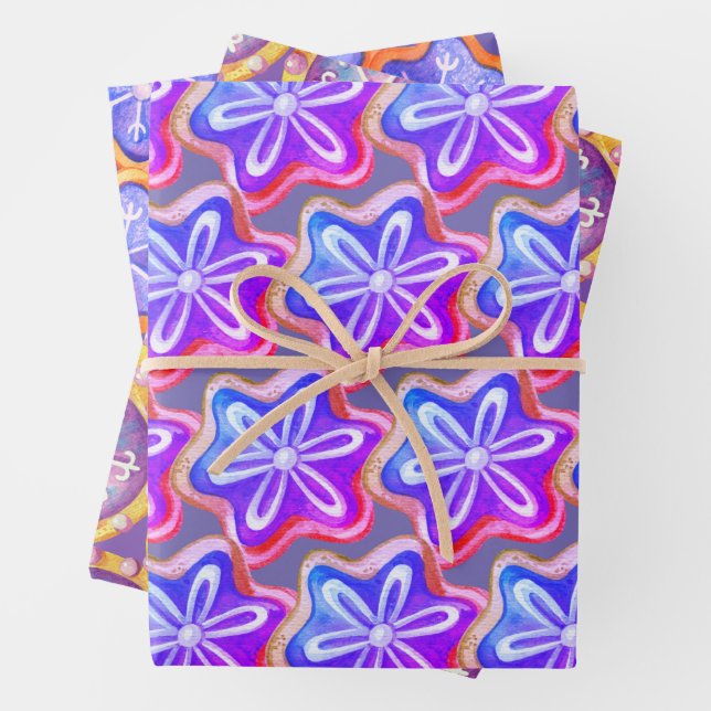 Feuille De Papier Cadeau Motif de cookies violet amusant (En situation)