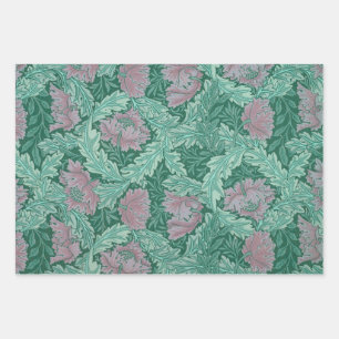Feuille De Papier Cadeau Motif de couronne verte et rouge (par William Morr
