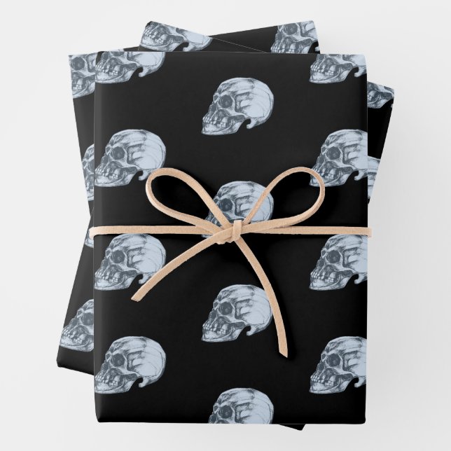 Feuille De Papier Cadeau Motif de crâne d'Halloween (En situation)