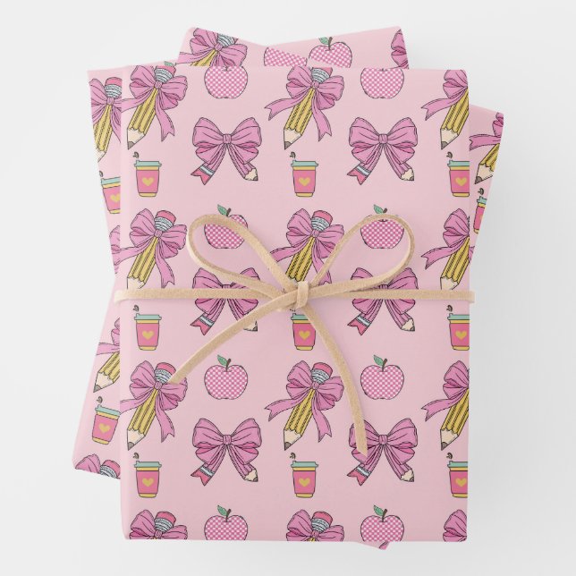 Feuille De Papier Cadeau Motif de crayon Coquette Bow (En situation)