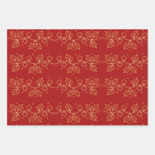 Feuille De Papier Cadeau Motif de décorations de Noël d'or