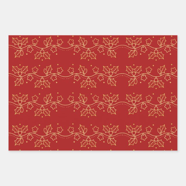 Feuille De Papier Cadeau Motif de décorations de Noël d'or (Devant)